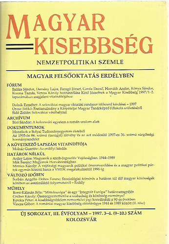 Magyar Kisebbsg - Nemzetpolitikai Szemle (1997/3-4.)