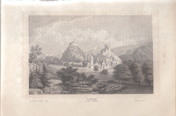 Sitten in der Schweiz - Sion (vros, Svjc, Eurpa) (16x23,5 cm lapmret eredeti aclmetszet, 1856-bl)