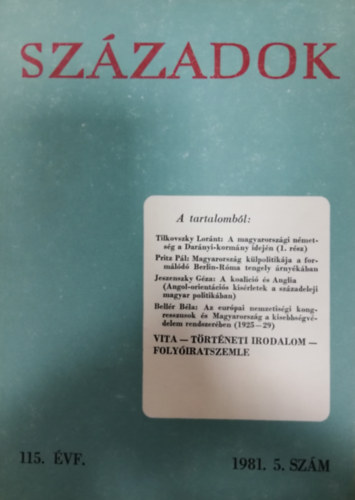 Századok 1981/5. (A Magyar Történelmi Társulat közlönye)