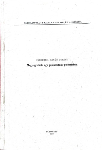 Fabricius-Kovcs Ferenc - Megjegyzsek egy jelentstani polmihoz