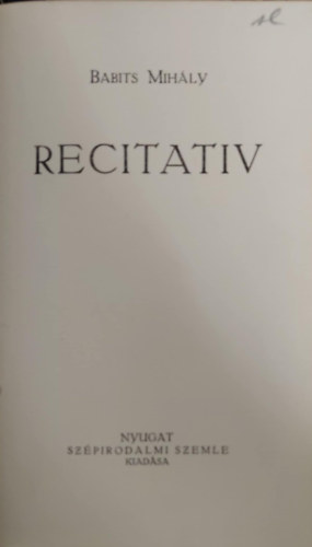 Babits Mihly - Recitativ (I. kiads)