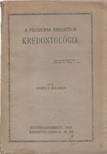 Gercz Klmn - A filozfia kreditvi - Kredontolgia