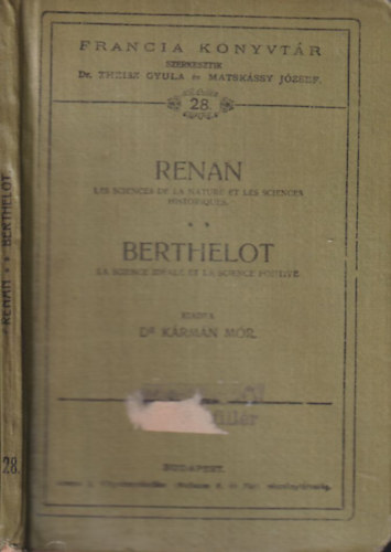 Dr. K�rm�n M�r - Renan - Berthelot (Francia k�nyvt�r 28.)- francia nyelv�