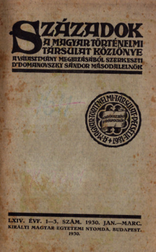 Szzadok LXIV. vfolyam, 1930