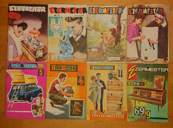 8 lapszám az Ezermester című kiadvány '60-as évfolyamaiból: 1961/1,1961/2, 1963/2, 1963/6, 1965/4, 1965/5, 1965/9, 1966/11, 1969/9