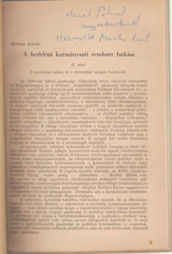 M�rkus L�szl� - A Bethleni korm�nyzati rendszer buk�sa- dedik�lt- K�l�nlenyomat