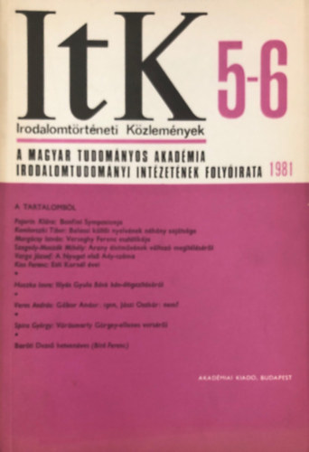 B�r� Ferenc - Irodalomt�rt�neti k�zlem�nyek 1981. LXXXV. 5 - 6. sz�m
