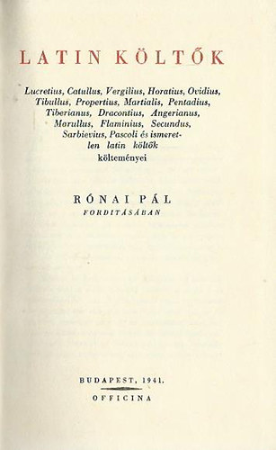 R�nai P�l  (ford�totta) - Anthologia Latina - Latin k�lt�k