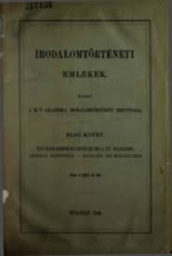 Irodalomtrtneti Emlkek I. ktet