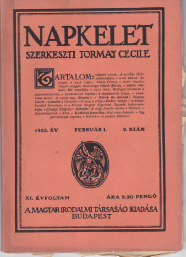 Tormay Cecile  (Szerk.) - Napkelet XI. vf. 1933. februr 2. szm