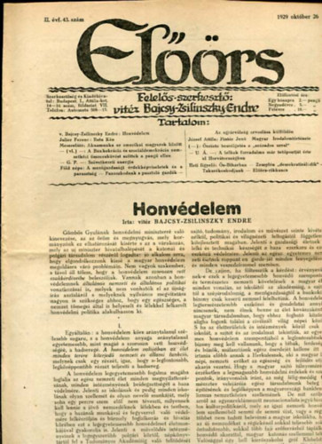 vit�z Bajcsy-Zsilinszky Endre  ( felel�s szerkeszt�) - El��rs foly�irat II. �vf. 43. sz�m. 1929. okt�ber 26.