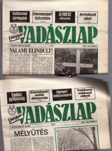 Csekő Sándor (főszerk.) - 2 db Vadászlap: 1992. október 6. + 1992. december 1.