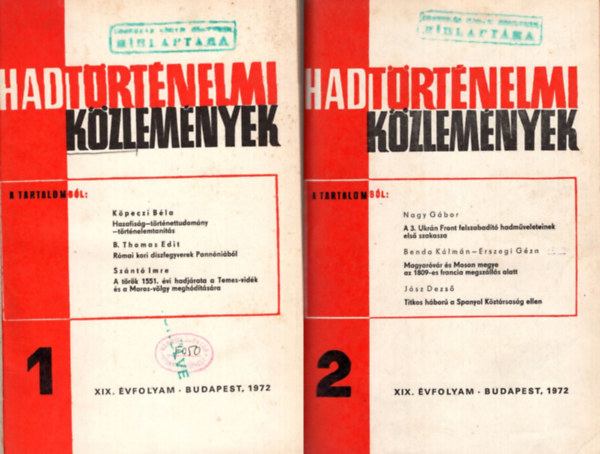 Hadt�rt�nelmi k�zlem�nyek 1972 1-4. sz�m (teljes)