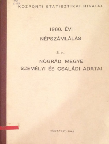 1960. évi népszámlálás 3. n. - Nógrád megye személyi és családi adatai