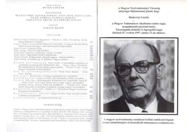 Juhász Dezső - Magyar Nyelv - Magyar Nyelvtudományi Társaság folyóirata XCIII. évf. 1997. 3. sz.
