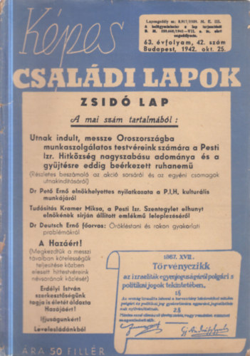 L�vai Jen�  (f�szerk.) - K�pes csal�di lapok 1942. okt�ber 25. (Zsid� lap, 63. �vfolyam, 42. sz�m)