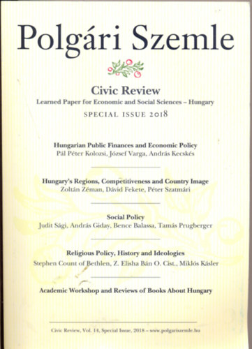Dr. Csaba Lentner  (Editor-in-chief) - Civic Review (Polg�ri Szemle) - SPECIAL ISSUE 2018