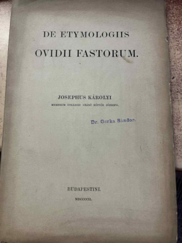 Josephus Károlyi - De etymologiis ovidii fastorum