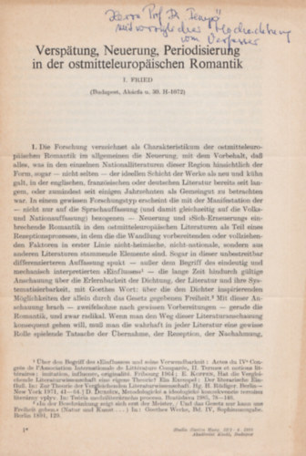 István Fried - Verspätung, Neuerung, Periodisierung in der ostmitteleuropäischen Romantik (Dedikált)