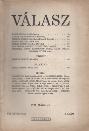 Illys Gyula  (szerk.) - Vlasz - VIII. vf. 3. szm, 1948. mrcius