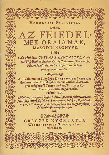 Draskovich Jnos - Horologii principum azaz az fejedelmek rjnak msodik knyve
