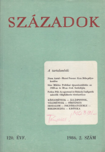 Sz�zadok 1986/2. (A Magyar T�rt�nelmi T�rsulat k�zl�nye)