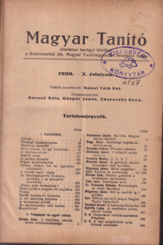 Banai T�th P�l - Magyar Tan�t� 1930. X. �vfolyam (teljes)