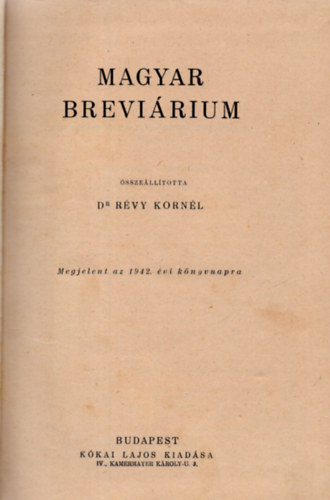 R�vy Korn�l dr.  (�ssze�ll.) - Magyar Brevi�rium