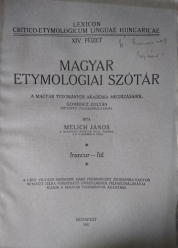 Melich Jnos - Magyar etymologiai sztr XIV. fzet