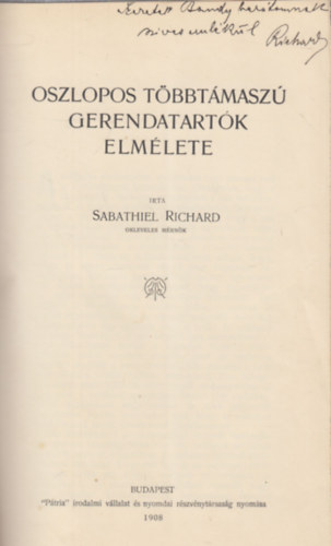 Sabathiel Rich�rd - Oszlopos t�bbt�masz� gerendatart�k elm�lete (dedik�lt)