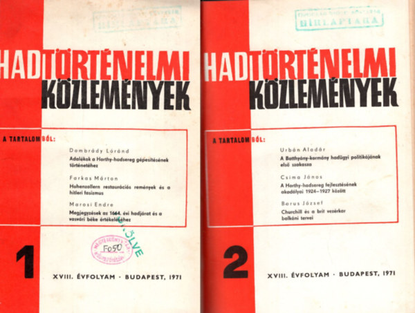 Hadt�rt�nelmi k�zlem�nyek 1971 1-4. sz�m (teljes)