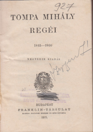 Tompa Mihály - Tompa Mihály regéi (1845-1860)