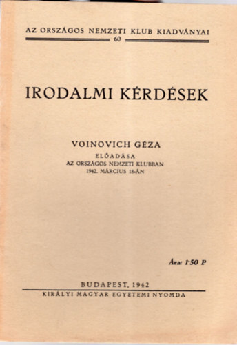 Voinovich Gza - Irodalmi krdsek