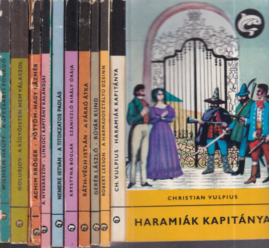 10 db. Delfin könyvek (Haramiák kapitánya + A harmadosztályú dzsinn + Búvár Kund + A fáraó átka + Szaniszló király órája + A titokzatos padlás + Linkóci kapitány kalandjai + Pöttöm-Nagy Kázmér + A kígyóisten nem válaszol + A s