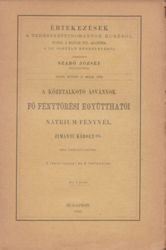 Zimnyi Kroly - A kzetalkot svnyok f fnytrsi egytthati ntrium-fnynl