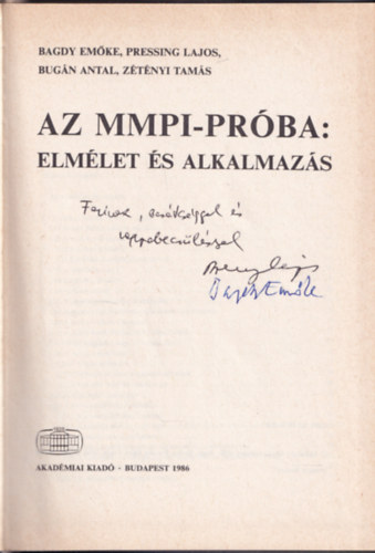 Bagdy-Pressing-Bugn-Ztnyi - Az MMPI-prba: elmlet s alkalmazs