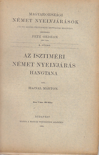 Hajnal M�rton - Az isztim�ri n�met nyelvj�r�s hangtana