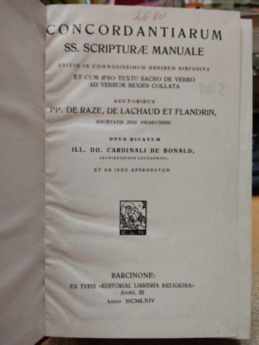 Editorial Librera Religiosa - Concordantiarum ss. cripturae manuale