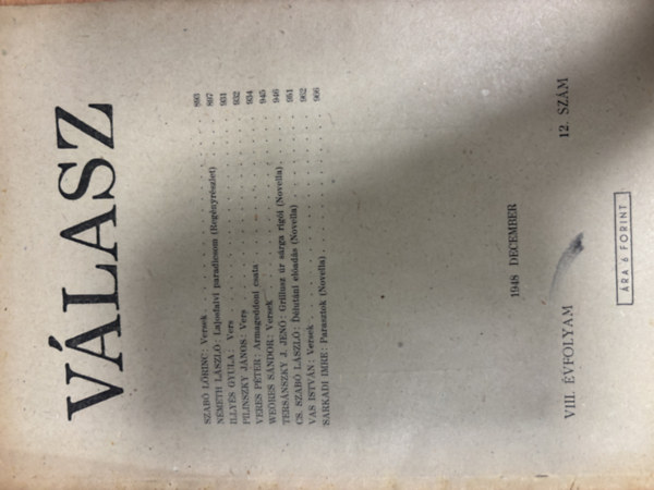 Válasz - 1948 december (VIII. évfolyam 12. szám)