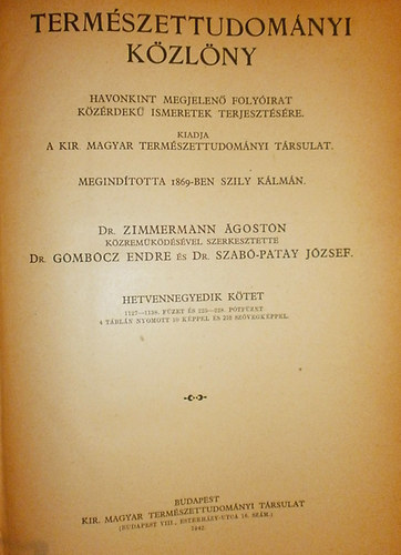 Dr. Zimmermann goston - Termszettudomnyi kzlny 1942