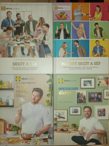 Lidl konyha, Sz�ll Tam�s - (4db) Lidl Konyha gasztron�miai k�nyvcsomag: Seg�t a s�f / Megint eg�t a s�f / Az �tel iskol�ja / �letem �telei (Alapszak�csk�nyv mindenkinek)