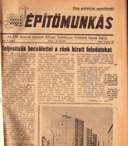 T�bb szerz� - �p�t�munk�s foly�irat 1961. I. �vfolyam 1. - 1973. XIII. �vfolyam 8. sz�mig (egybek�tve)
