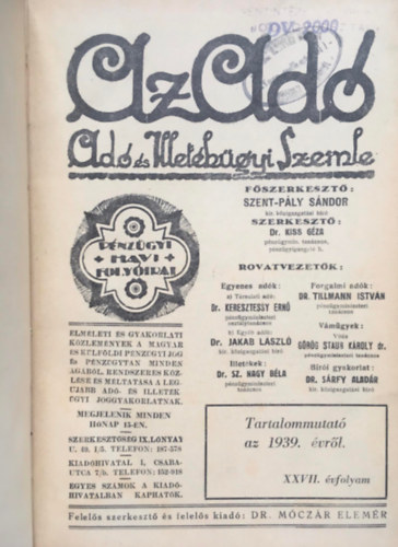 dr. Szent-Ply Sndor Kiss Gza - Az ad - Ad s Illetkgyi Szemle - 1939 (XXVII. vf.)