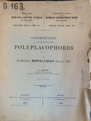 E. Leloup - Contribution a la connaissance des Polyplacophores / I. Famille Mopalidae