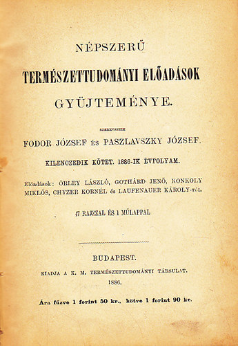N�pszer� term�szettudom�nyi el�ad�sok gy�jtem�nye 9. k�tet (1886.)