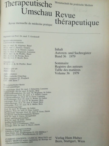 Therapeutische Umschau Revue thrapeutique 1979 teljes vfolyam egybektve