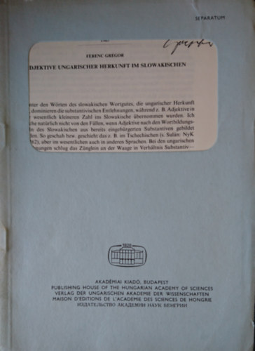 Gregor Ferenc - Adjektive ungarischer Herkunft im slowakischen