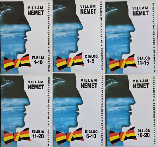 6 db Villm nmet nyelvtanul szett kezdknek: Villm Nmet Dialg: 1-5 + 6-10 + 11-15 + 16-20 + Villm Nmet Familia: 1-10 + 11-20