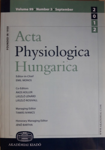 Monos Emil (főszerk) - Acta Physiologica Hungarica Volume 99, Number 3, September 2012