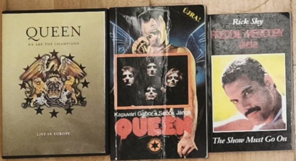 Kapuvári Gábor-Sebők János, Rick Sky - 2db Queen-nel, Freddie Mercury-val kapcsolatos könyv + ajándék Queen DVD - Freddie Mercury élete, Queen + Queen-We are the Campions